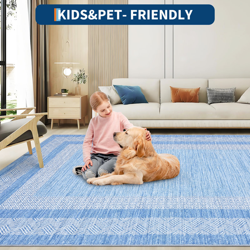 Washable Rug 5x7 Modern Living Room Rug Non Slip Rubber Backing Mat Foldable Floor Rugs for Nursery Dining Room Black