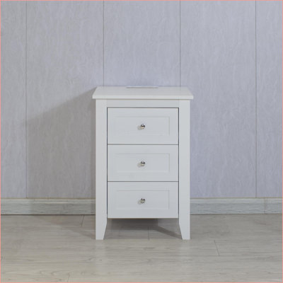 White Modern 3 Drawer Nightstand with Charging Station for Bedroom