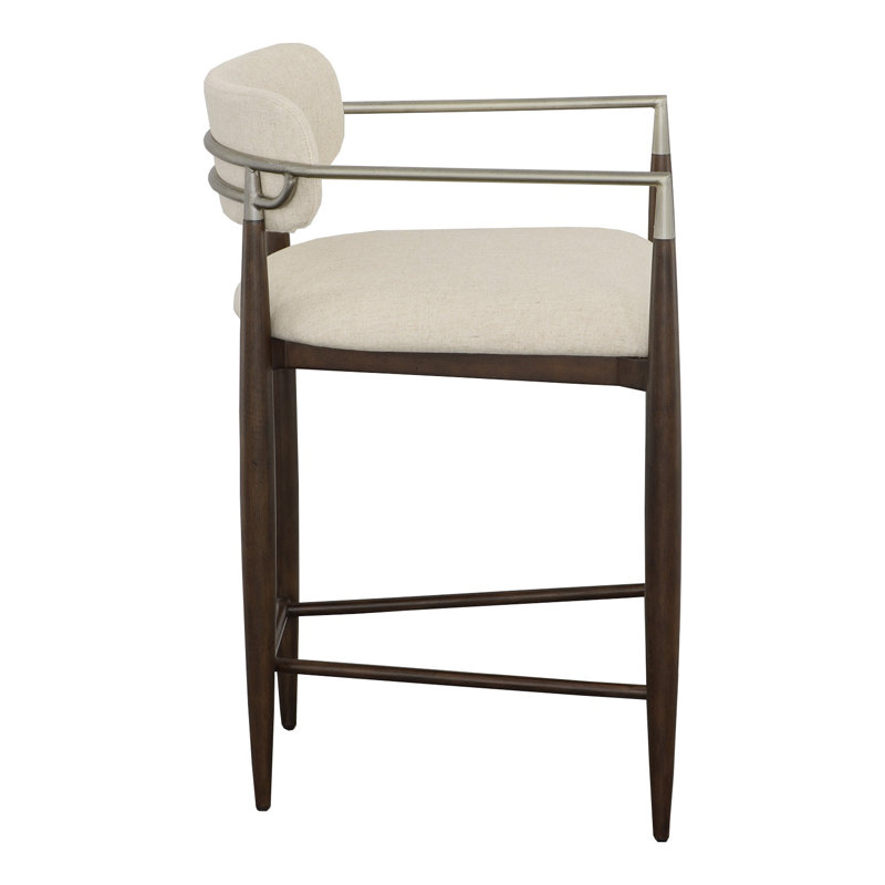 Ecru Upholstered Counter Stool with Metal Accents