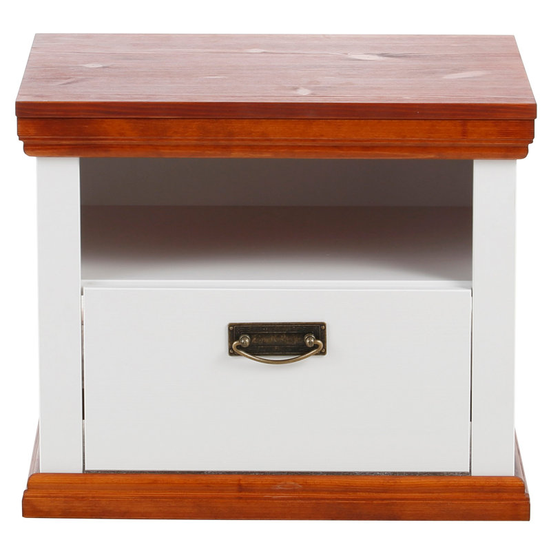 Makah 50.6cm W Solid Wood Bedside Table, White/Cherrry