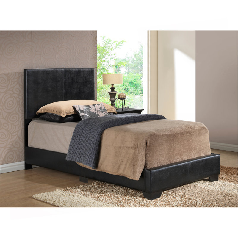Upholstered Low Profile Standard Bed, Twin, Black 2