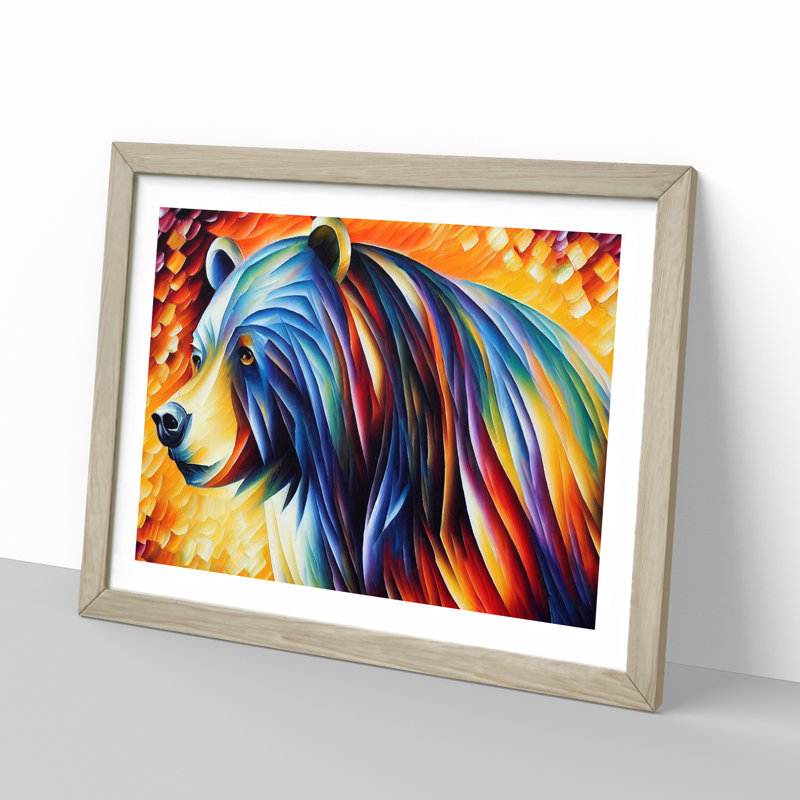 XH1022-6574X Painted Bear - Single Picture Frame Print, 46cm H x 64cm W x 2cm D, Oak