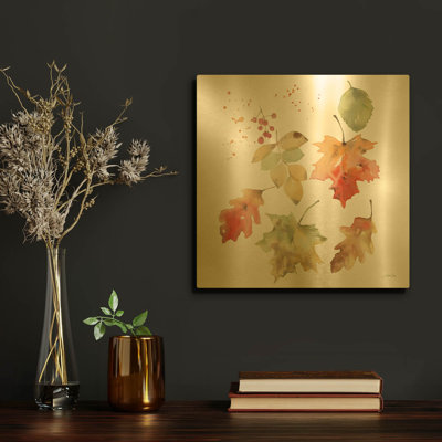 'Falling Leaves II' By Katrina Pete Gold Metal Wall Art, 12" x 12"