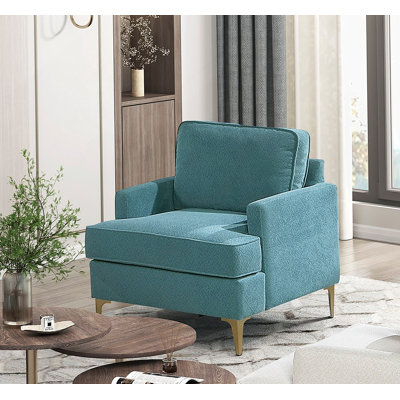Chaise d'appoint moderne et confortable avec revêtement en chenille et pieds en métal à finition dorée pour le salon, durable et élégant