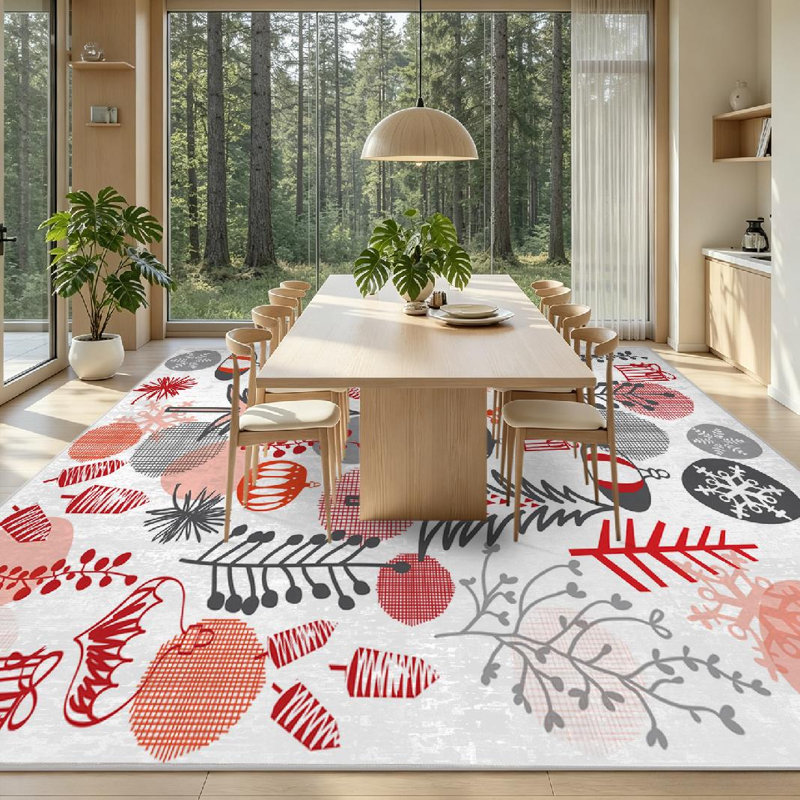 Tapis d'intérieur rétro d'hiver, transparent et lavable à la machine, motif Noël., Rectangle 71 po x 98 po