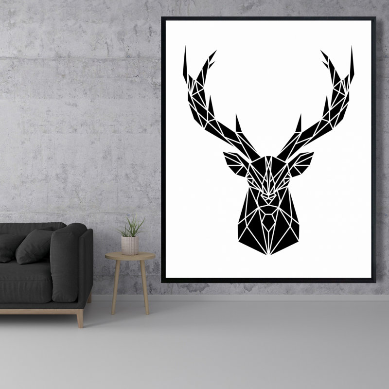 Geometric Deer Head - Black Framed Canvas Home Decor Art