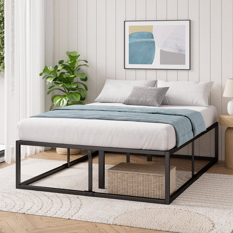 Dekker Metal Platform Bed with Wooden slat support , Super King (6'), Black