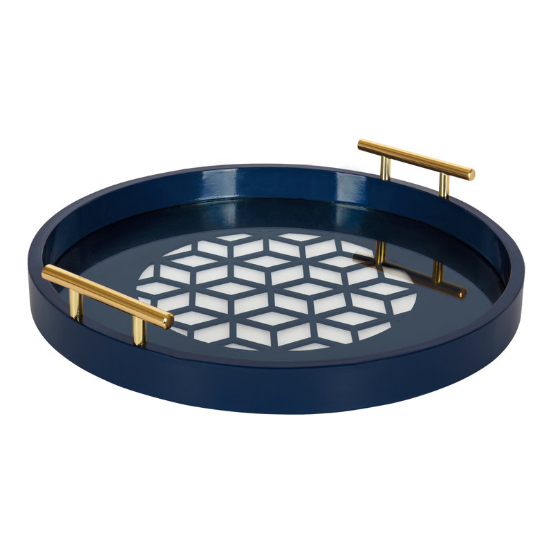 Magalia Wood Tray, Navy Blue, Gold