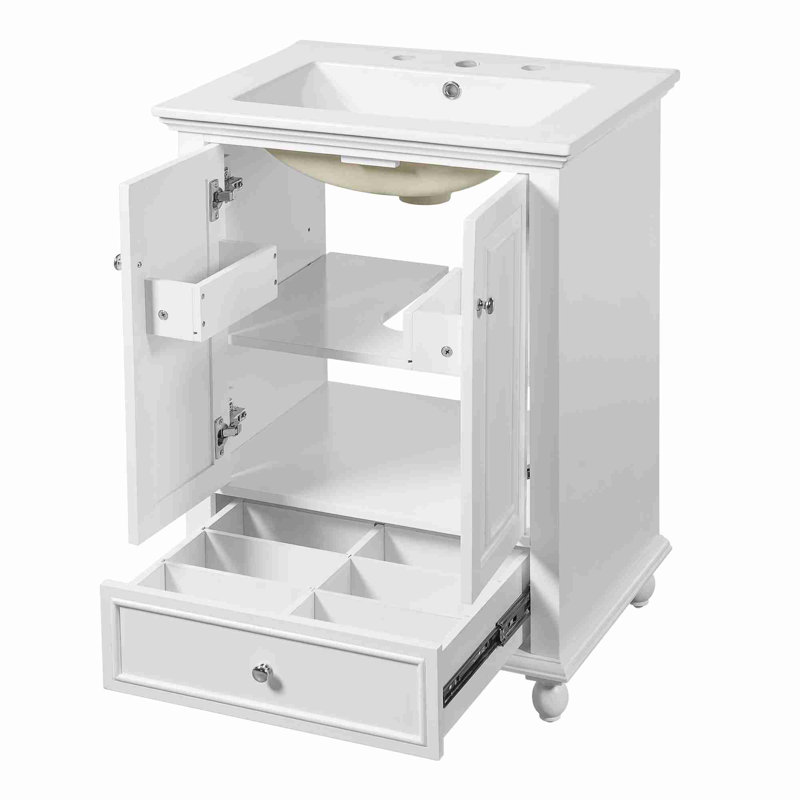 Meuble-lavabo de salle de bain avec portes à fermeture douce, Blanc