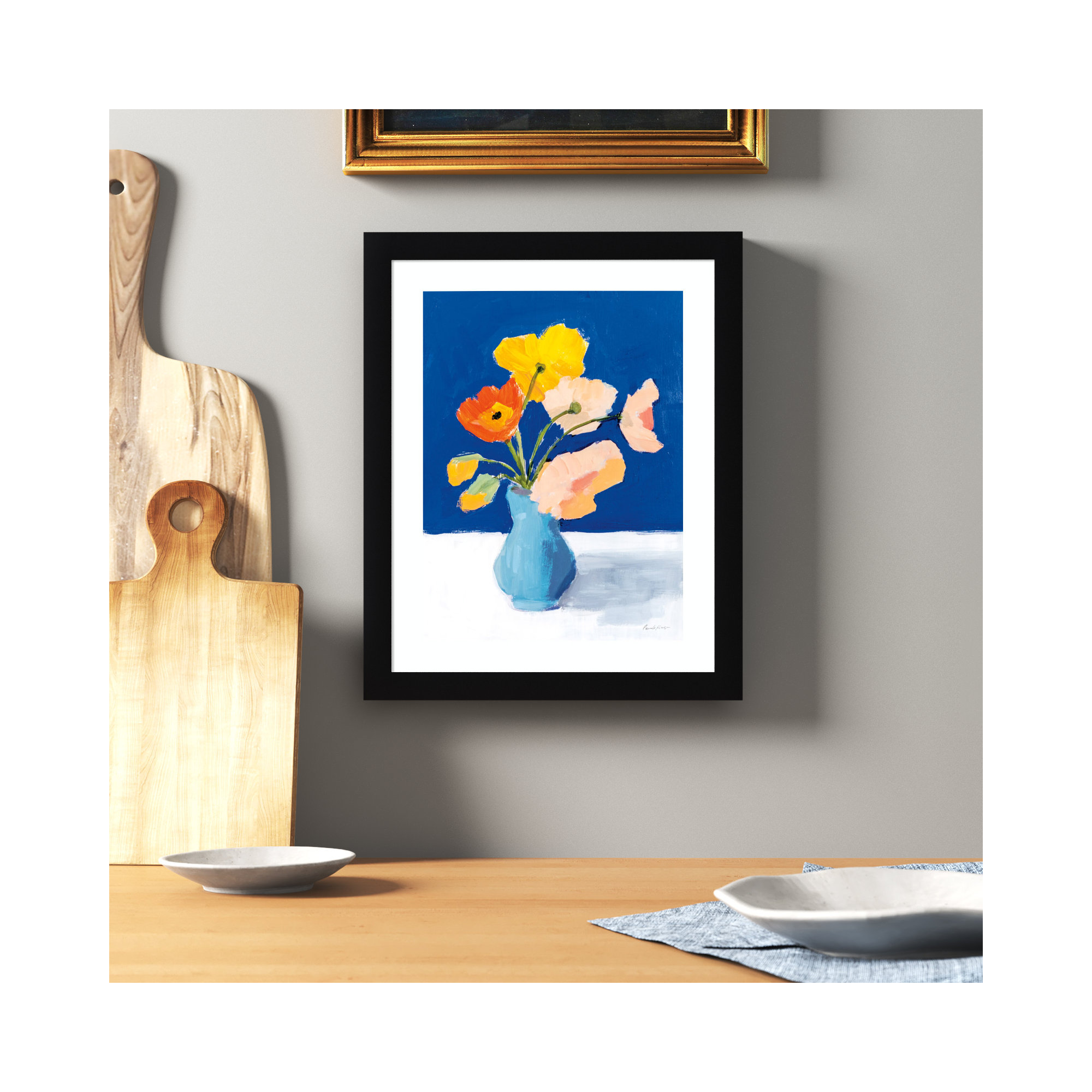 Poppies On Blue by Pamela Munger, Black, 25.12" H x 20.12" W x 0.88" D