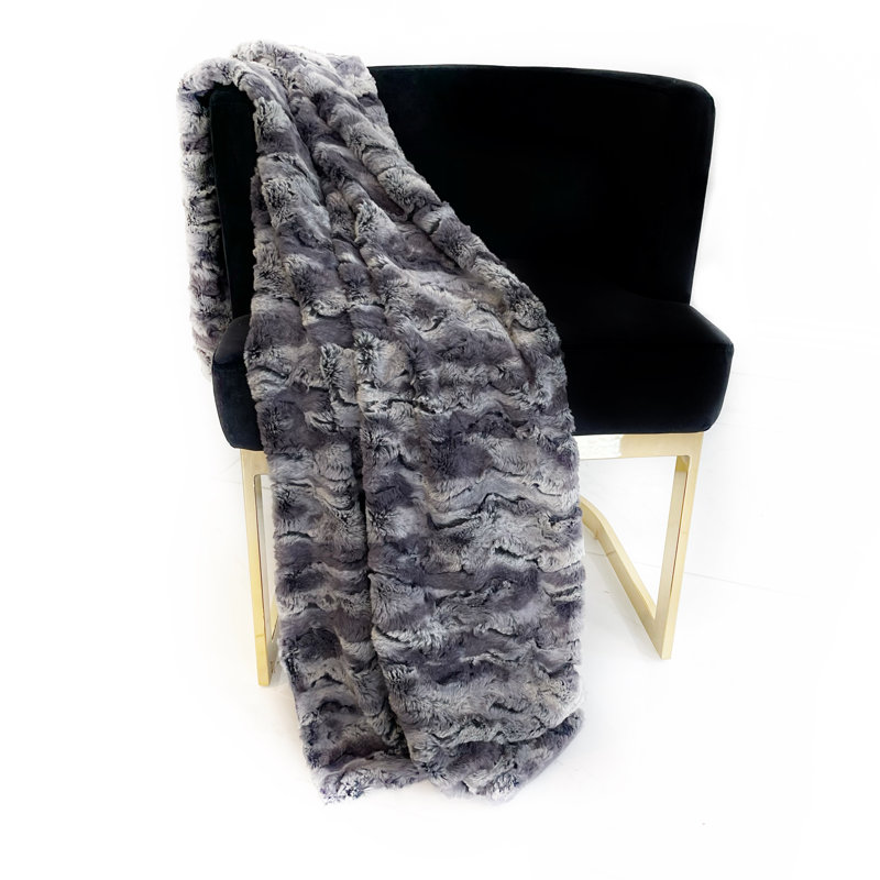 Couverture en fausse fourrure de lapin sauvage Plutus, L 36 po x L 60 po, Gris