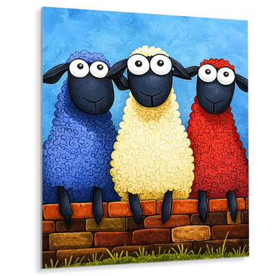 Funny Family Of Sheep Cartoons IV - Animals Metal Wall Decor, Sheep Metal Print