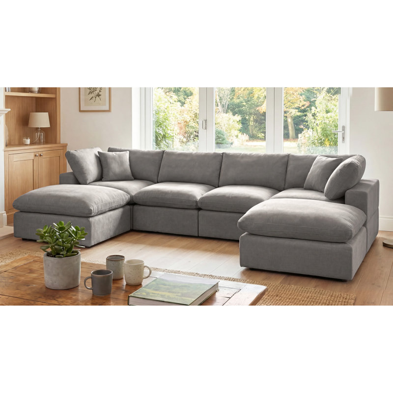 Sahian U-Shaped Modular Corner Sofa, Grey, 90cm H x 360cm W x 180cm D