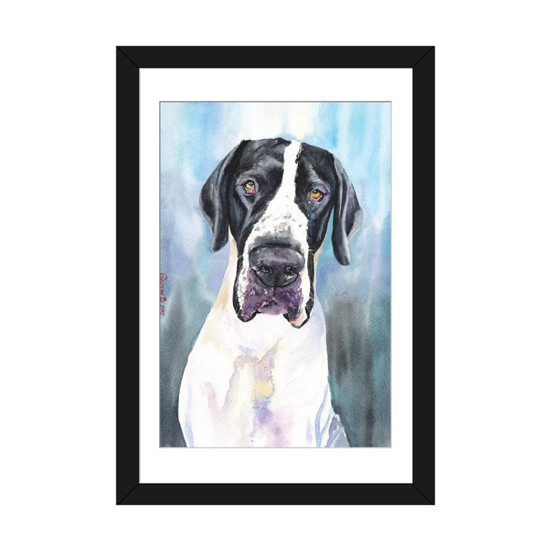 «Great Dane IV», impression sur toile, Papier beaux-arts encadré noir, H 24 po x l 16 po x P 1 po, Blanc
