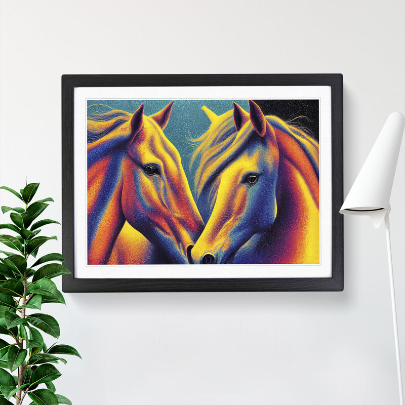 Two Colourful Horses - Framed Print,   Black  Framed, 46cm H x 64cm W x 2cm D