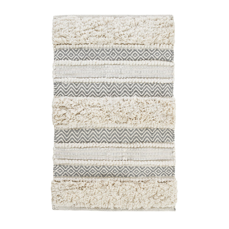 Woven Texture Stripe Bath Rug Grey 20X32"