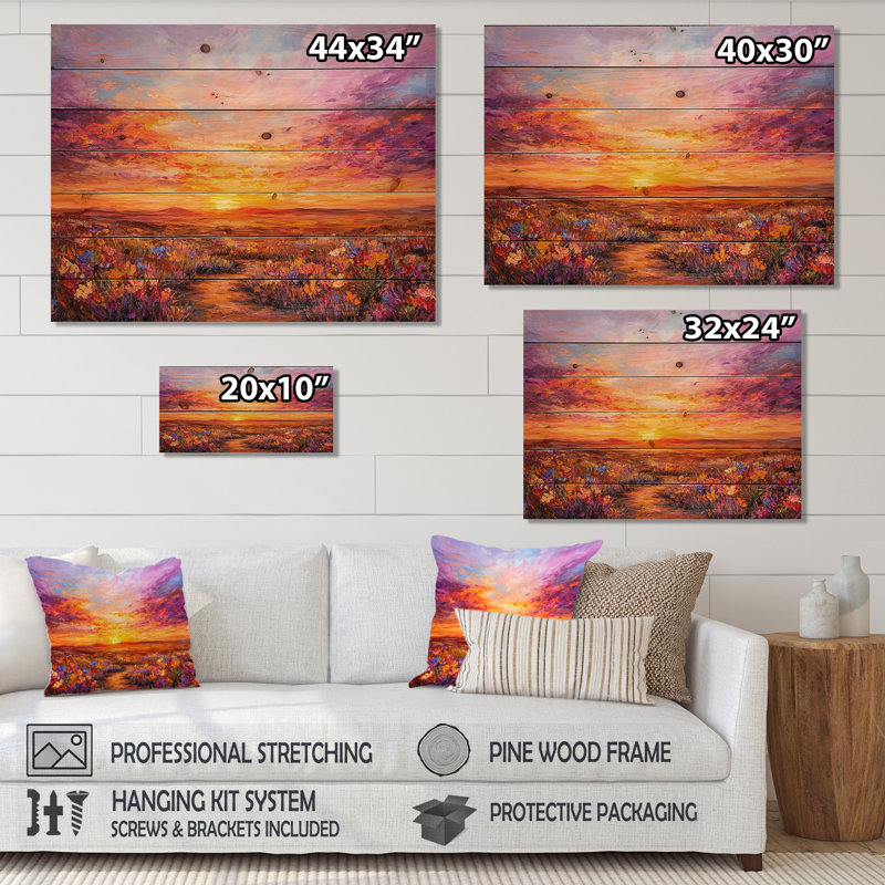 Décoration murale El Paso Sunset I - Texas Landscape sur bois de pin naturel, H 34 po x l 44 po