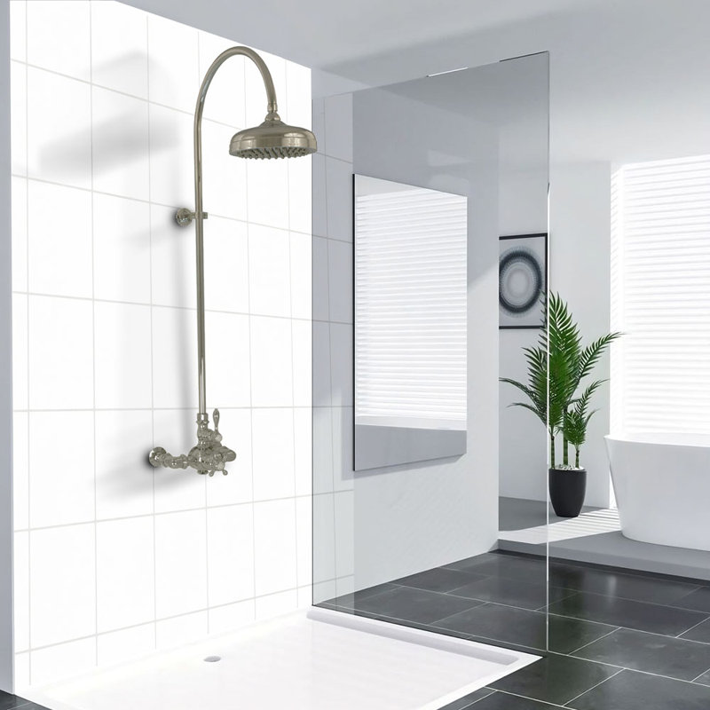 Système de douche thermostatique exposé 60 po mural avec poignées levier / croix 1,75 GPM, Matte Nickel