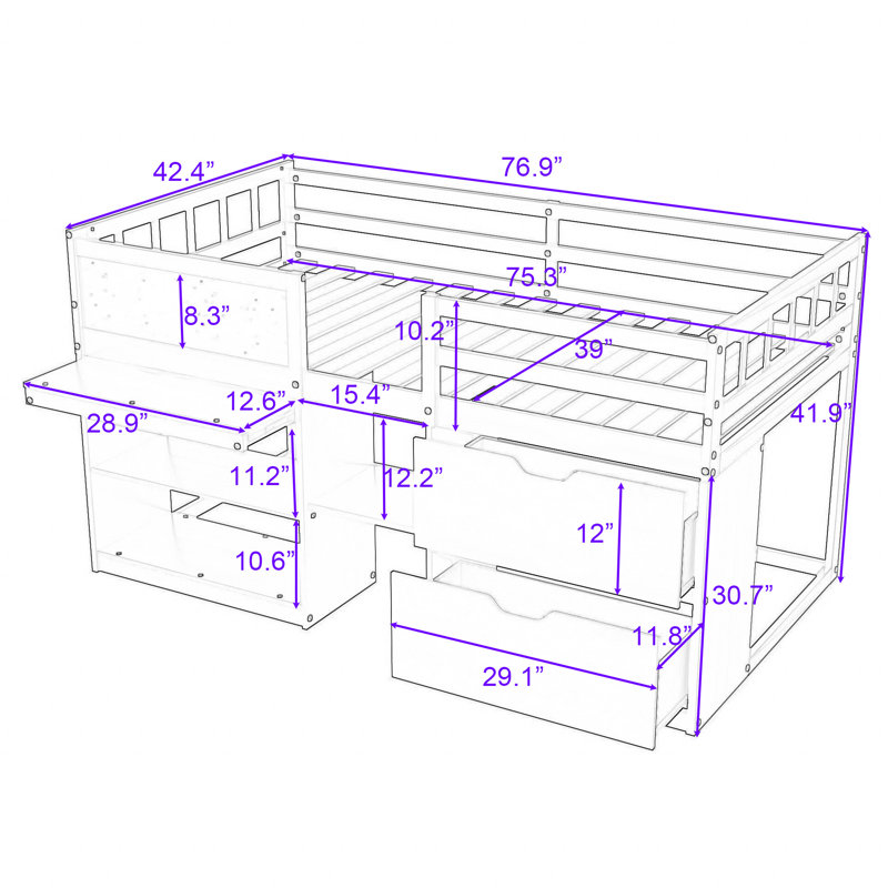 Gwendel Kids Twin Loft Bed with Drawers, White