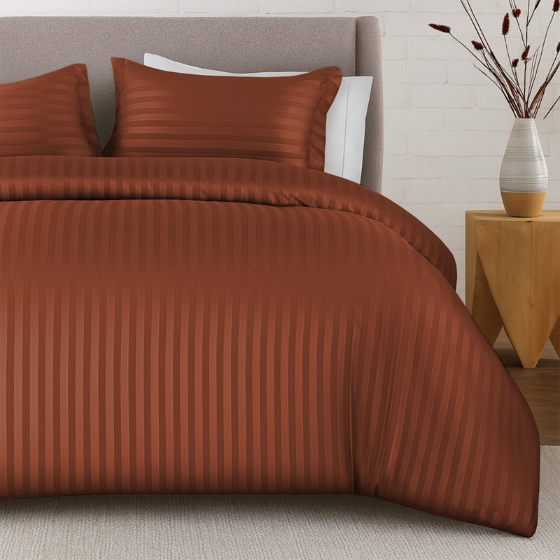Aspire Homeware 3 Piece Hotel Quality Dyed Duvet Complete Set with Pillowcases for Premium Comfort, Rust