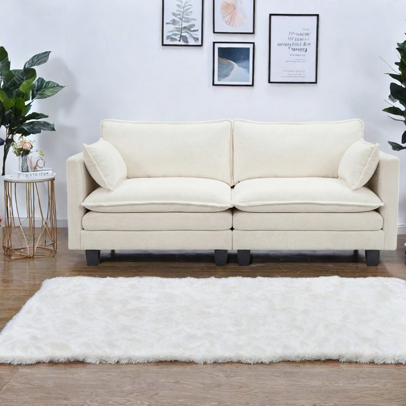 Canapé beige chenille avec chargement USB, compact et moderne, 2 places, idéal pour le bureau à domicile., Beige
