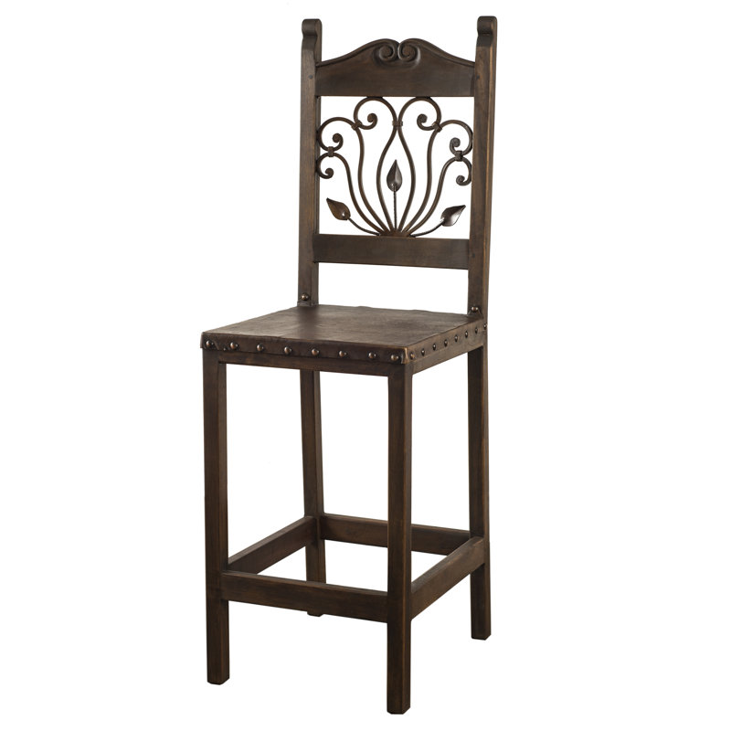 Upholstered Counter Stool with Solid Wood Frame