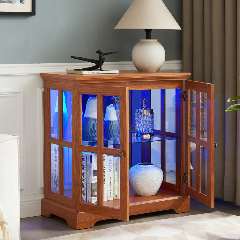 Vitrine antique avec tablettes réglables, design rétro, portes en treillis et éclairage à DEL pour la décoration et l'organisation de la maison