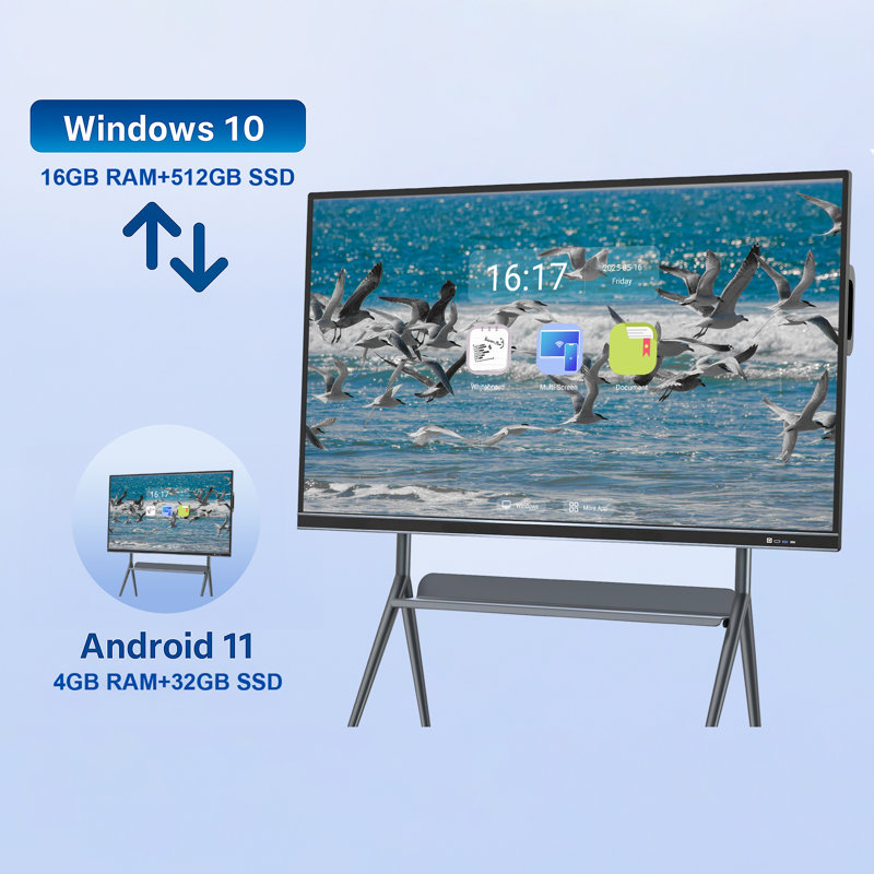 55" 4K Smart Board, Interactive Whiteboard Dual OS, Touch Screen Smart Board for Classroom and Business Presentations