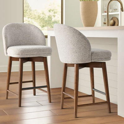 25.5" Swivel Upholstered Counter Stool With Solid Wood Leg