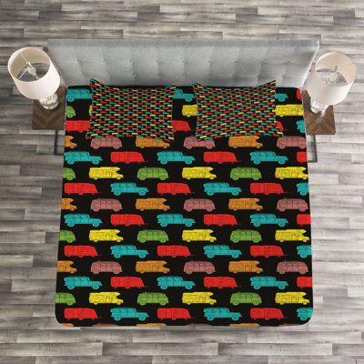 Aekjot Black/Blue/Red Microfiber Bedspread Set