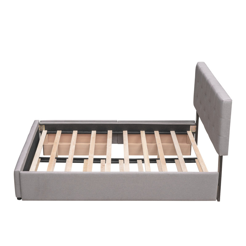 Upholstered Platform Bed With 2 Drawers And Twin Xl Trundle In Delicate Gray Storage- &, Full, Light Gray