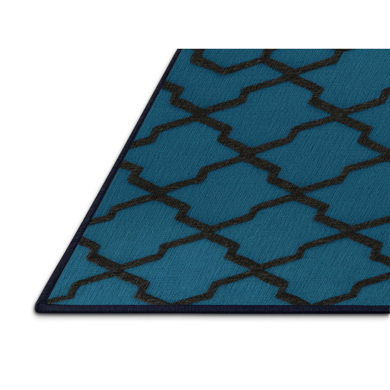 Tapis bleu en treillis lavable à la machine, Carré 4 pi