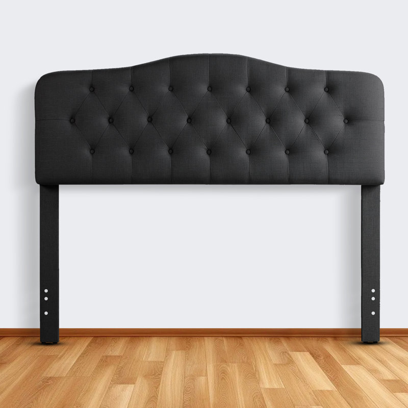 Linen Upholstered Headboard-Modern-Adjustable Height-Button Tufting, Black, Queen