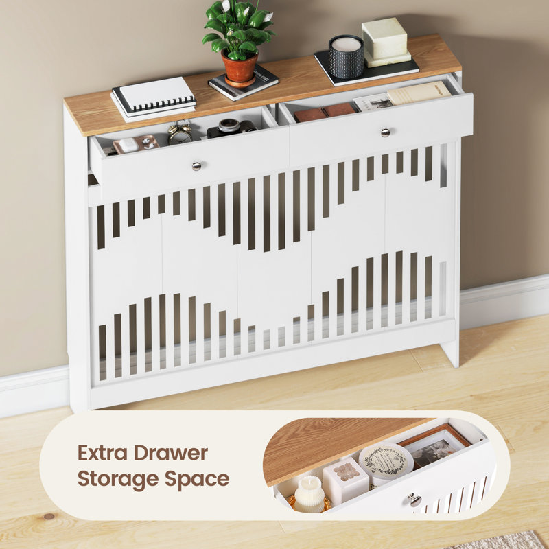 Radiator Cover, 96cm H x 109cm W x 19cm D, White Brown