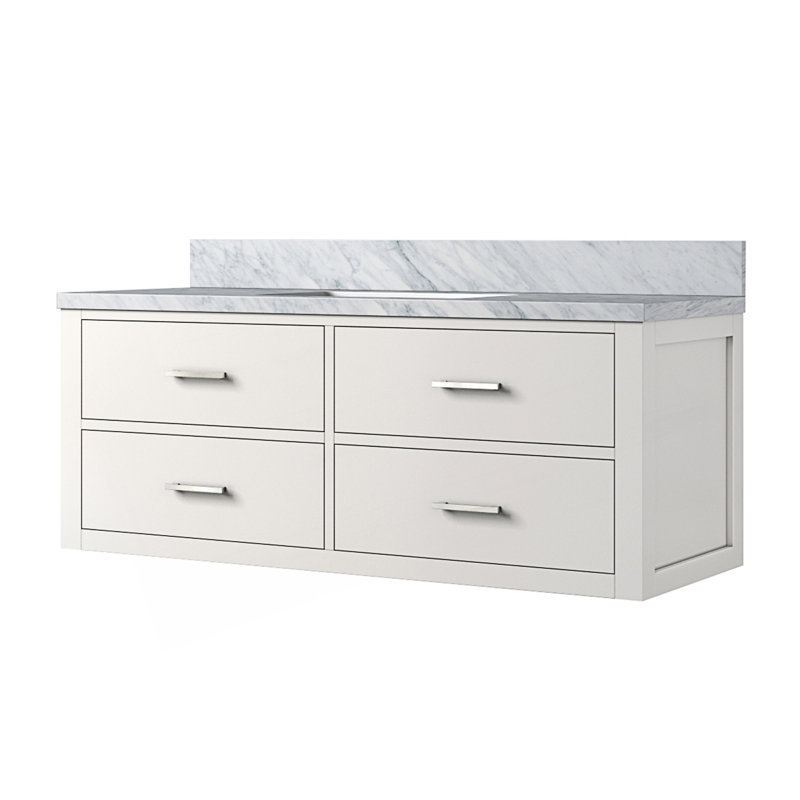 Design moderne 48 po X P 22 po D Meuble-lavabo simple avec comptoir en marbre de Carrare, Blanc