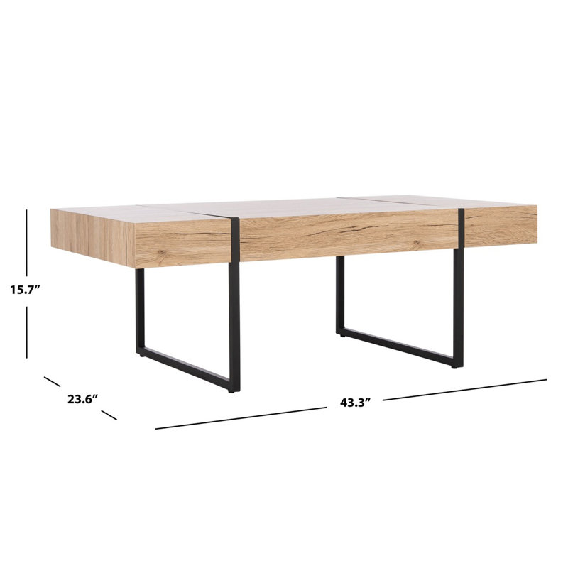 Tristan Natural Black 48" Rectangular Wood Metal Coffee Table