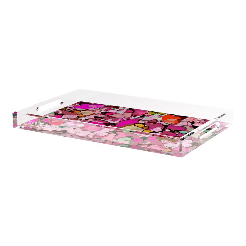 Mariposa Acrylic Rectangle Decorative Tray, 22.5"W x 14.5"D x 2"H, Pink