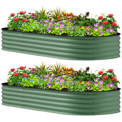 Ensemble de jardin surélevé 7 pi x 3 pi x 1 pi, 2 lits surélevés pour le jardinage avec piquets en métal, vert