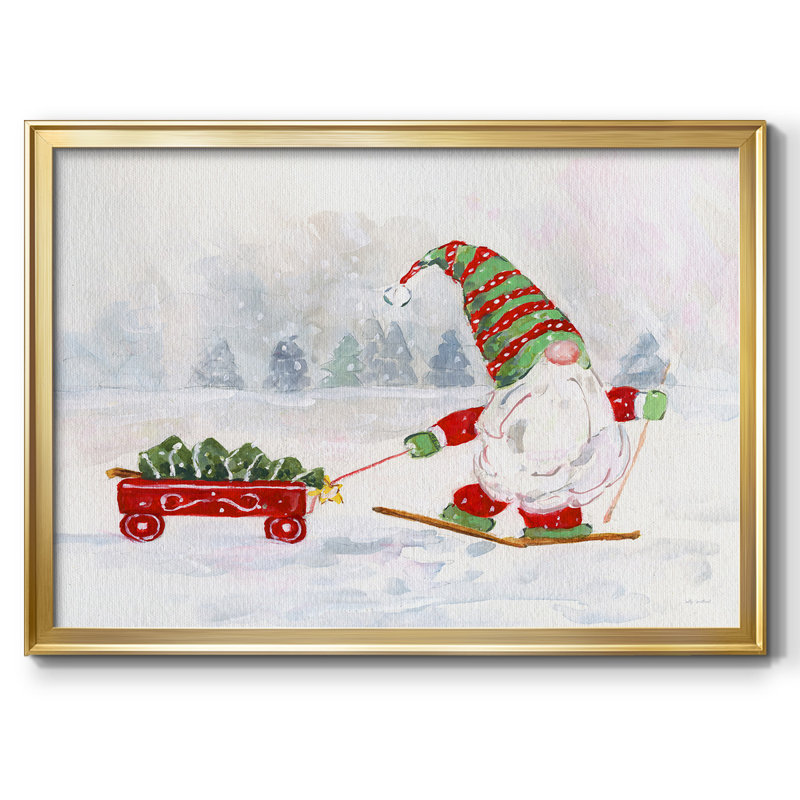 Gnome d'hiver I, H 30 po x l 44 po x P 1,5 po, Toile avec cadre flottant or