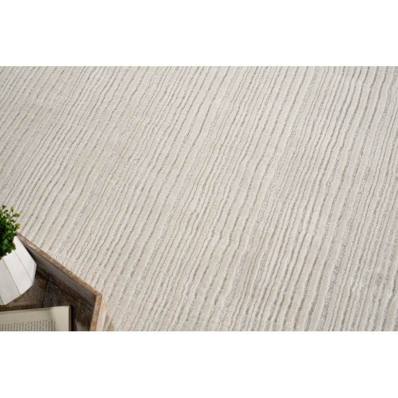 Cavallo Modern handloomed Nylon/Wool Silver Area Rug, White, Rectangle 8' x 10'