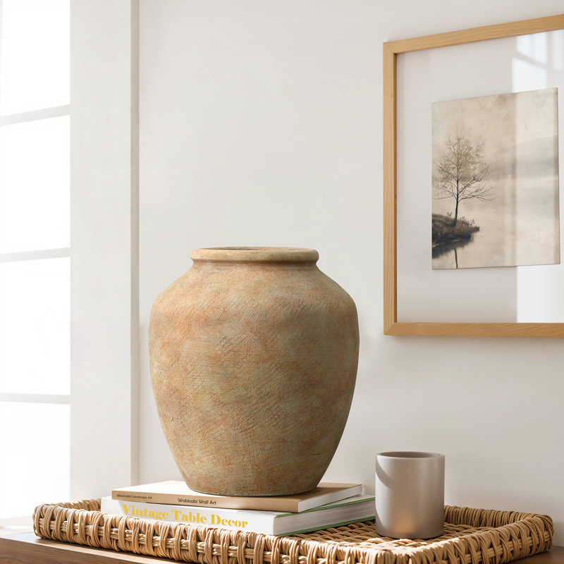 10.4" H Terracotta Tall Vase Rustic Farmhouse Decorative Jar Vase, 10.43" H x 9.25" W x 9.25" D