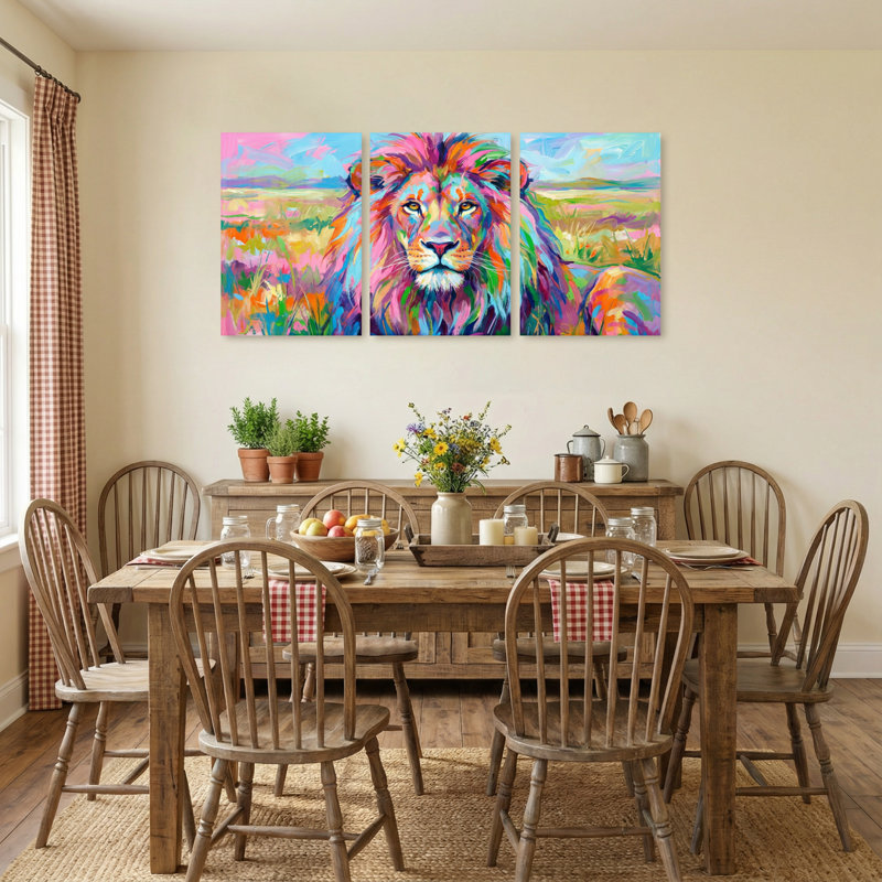 Animaux, lion coloré, ensemble de 3 reproductions d'art sur toile, H 18 po x l 36 po