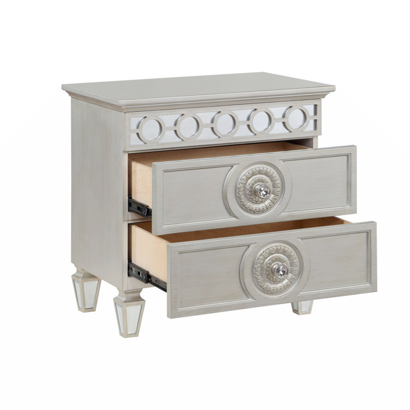 Table de chevet Varian, finition argent et miroir