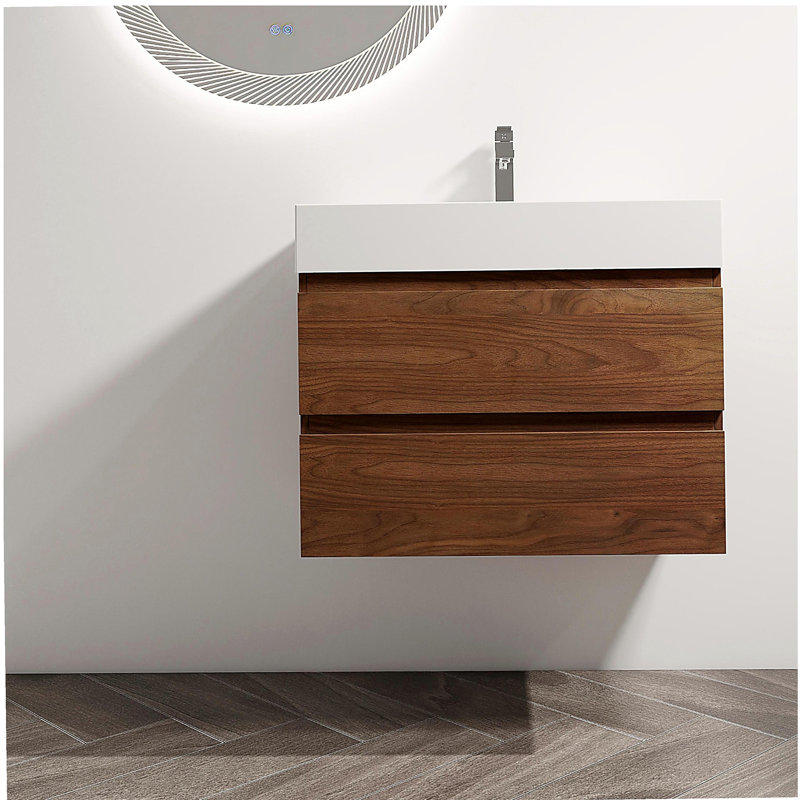 Meuble-lavabo mural 30 po avec lavabo en résine, 2 tiroirs, 30"