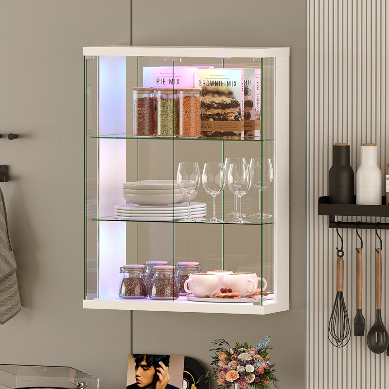 3 Piece Floating Shelf with Lights, White