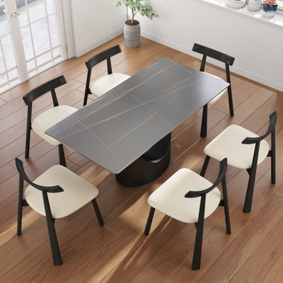Ensemble de table de salle à manger 7 pièces 7 pièces avec 6 chaises en similicuir