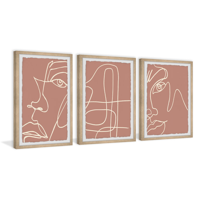 Hebersham Faces Of Nobody by Marmont Hill - 3 Piece Single Picture Frame Print Set, 45cm H x 38cm W x 3.81cm D