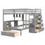 Lit superposé simple au-dessus de simple gris avec bureau, tiroirs et rangement pour un lit de chambre fonctionnel et relaxant, finition, tablettes-130155678-130155679