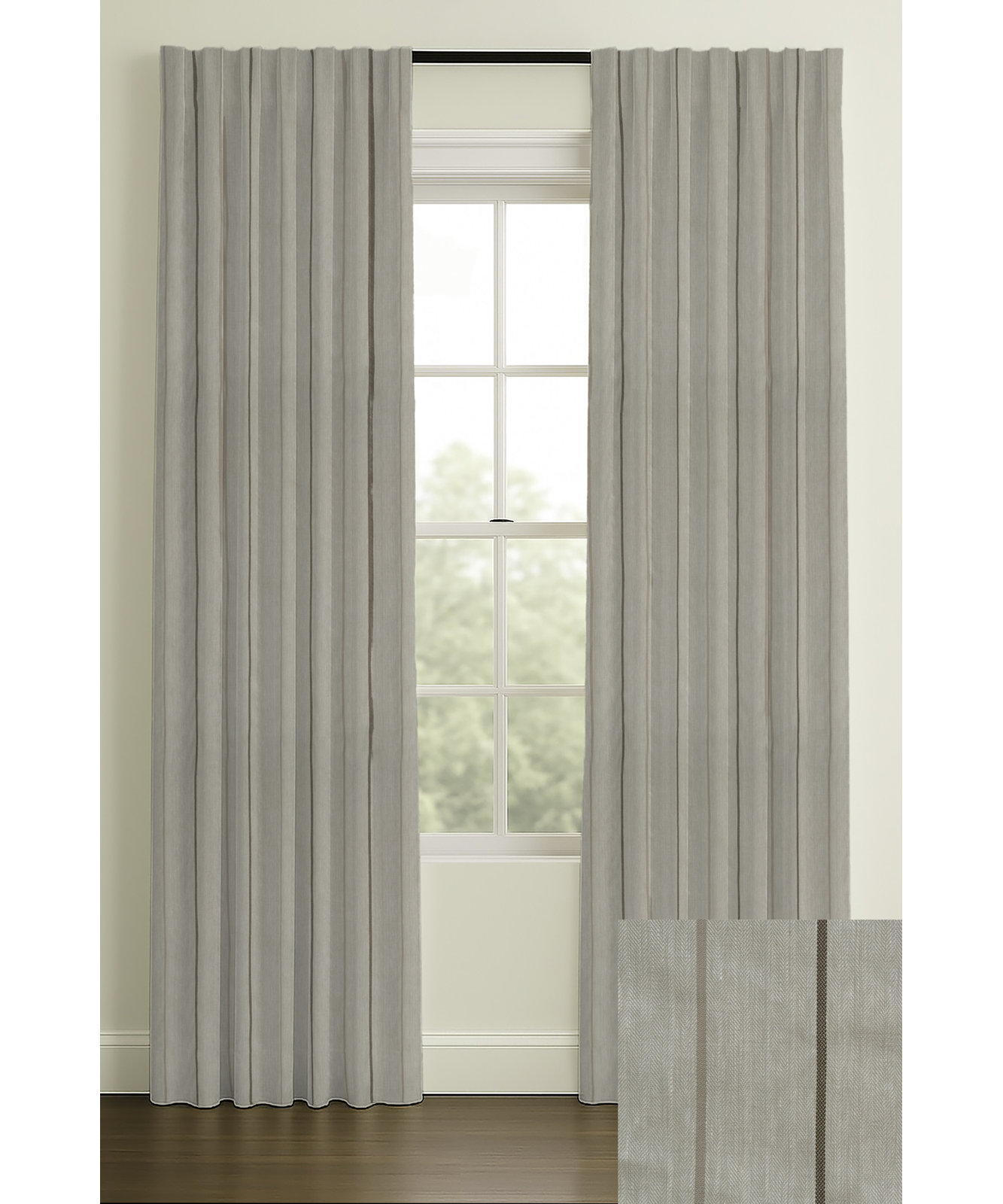 Vienne Linen Herringbone Curtain in Natural, 50" W x 108" L, Double, Rod Pocket