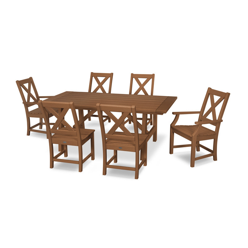 Braxton 7-Piece Rustic Farmhouse Dining Set, Teak